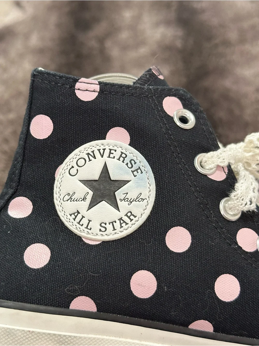 Converse Chuck Taylor All Star Lift Platform Black Pink Polka Dot Shoes Sz 8